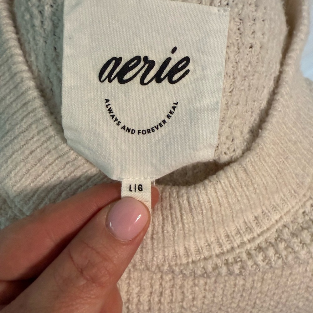 Aerie CozyUp Waffle Knit Crewneck Sweater & Skater Pants two piece Set SZ L - Picture 9 of 11